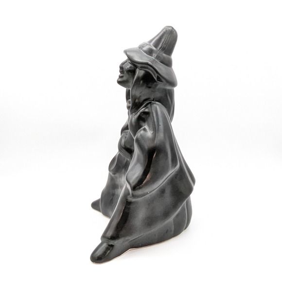 Vintage Witch w Spoon Matte Black Ceramic for Halloween Cauldron/Candy Dish - Picture 6 of 13